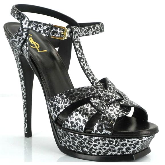 Saint Laurent Leopard Spotted Tribute T strap Platform Sandal SZ 40 10 New $995 - Picture 3 of 11